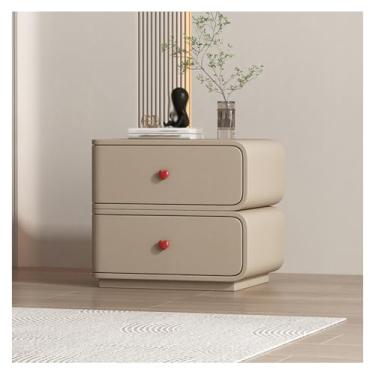 Imagem de SPXMQSS Mesa de cabeceira com 2 gavetas de armazenamento, mesa de cabeceira de madeira maciça sem necessidade de montagem mesa lateral para quarto sala de estar, 45 x 40 x 48 cm, marrom direito