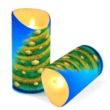 Imagem de Blueangle Pacote com 2 velas amarelas de árvore de Natal sem chamas com controle remoto e temporizador, velas LED cintilantes (7,6 cm x 9,9 cm) para decoração de casa, casamento, acampamento (152)