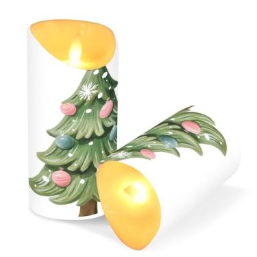 Imagem de Blueangle Pacote com 2 lindas velas de árvore de Natal sem chamas com controle remoto e temporizador, velas LED cintilantes (7,6 cm x 9,9 cm) para decoração de casa, casamento, acampamento (935)