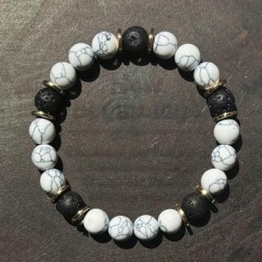 Imagem de Pulseiras para mulheres e homens, pulseira de 7 chakras, branca, turquesa, vulcânica, feita à mão, pedra natural, corda elástica, cristal curativo, joia de boa sorte, presente criativo, Medium