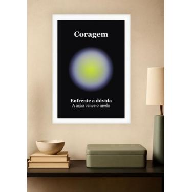 Imagem de Quadro Ação/Coragem/Força com Vidro e Moldura Branca Tamanho:21cm x 30