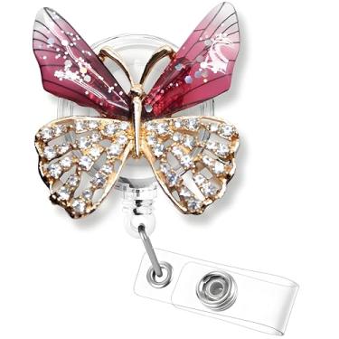 Imagem de Carretel de crachá de borboleta, clipe retrátil, suporte de crachá de identificação para estudante de enfermagem RN LPN CNA MA trabalhador médico professor médico clipe acessórios vermelho