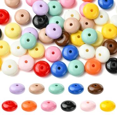 Imagem de LiQunSweet 50 peças de resina de cores mistas 10 mm Rondelle espaçador contas planas redondas de disco de abaco para joias faça você mesmo, pulseira, colar, brinco, artesanato, bolsa, chaveiro
