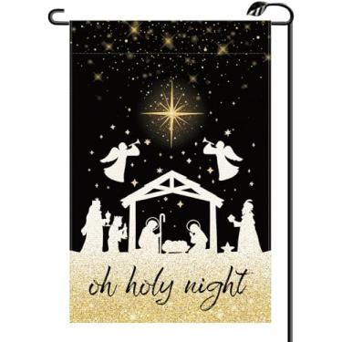 Imagem de Bandeira de Natal Nascimento de Jesus Jardim de Inverno 30,5 x 45,7 cm Vertical Dupla Face Noite Santa Natividade Pequenas Bandeiras Decoração Externa para Quintal (APENAS BANDEIRA) SD47