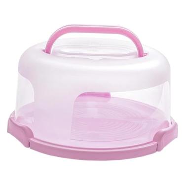 Imagem de Baoblaze Recipiente para bolo de 25 cm com tampa em forma de cúpula, alça para transporte, caixa para armazenar cupcakes e tortas com tampa hermética, suporte, Rosa