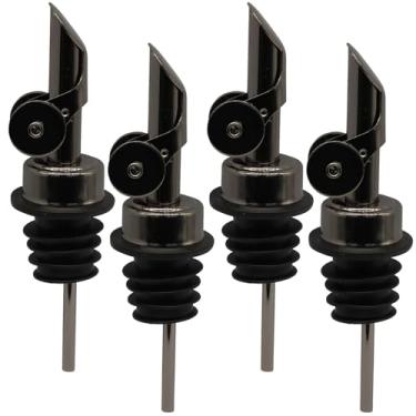 Imagem de Kyuionty Pacote com 4 bicos dispensadores automáticos, bico de despejo de licor, dispensador de óleo, bico de garrafa à prova de vazamento de aço inoxidável para óleos de vinagre de vinho (preto)