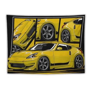 Imagem de HouLaiZhe Tapeçaria de carro amarelo Jdm carro esportivo 370z pendurar na parede quarto decoração de casa tapeçarias estética piquenique decoração de parede arte de parede para dormitório sala de