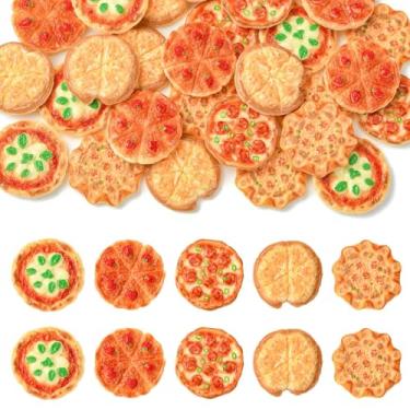 Imagem de Stiesy Contas de resina imitação de pizza slime 30 peças, 5 estilos de simulação de alimentos com costas planas sem furos para artesanato faça você mesmo capa de telefone chaveiro acessórios