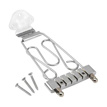 Imagem de Almencla Ponte trapezoidal para guitarra, peças de reposição para guitarra semi-acústica de metal com parafusos, placa de cordas profissional para 6 cordas, Prata