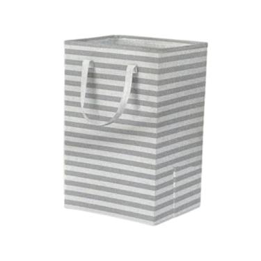 Imagem de Cesto Organizador Dobrável Multifuncional, Cinza e Listrado, Poliéster e Metal, 40x30x60 cm, para Roupas e Brinquedos
