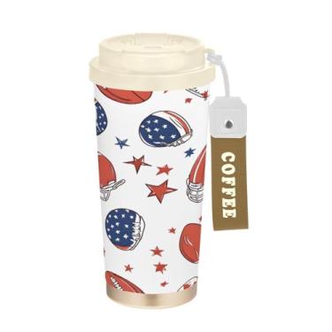 Imagem de STAYTOP Caneca de café de viagem isolada com bola de futebol americano e capacete de 500 ml, copo de café reutilizável de aço inoxidável com tampa flip à prova de vazamento à prova de vazamento para