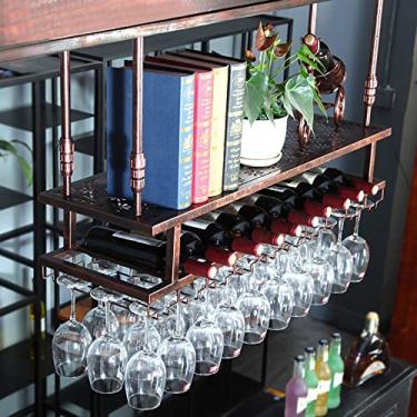 Imagem de APUM Rack de vinho de metal de teto, altura ajustável, rack de armazenamento suspenso de 2 níveis, suporte de decoração, suporte de taças de cálice, para bares/restaurantes