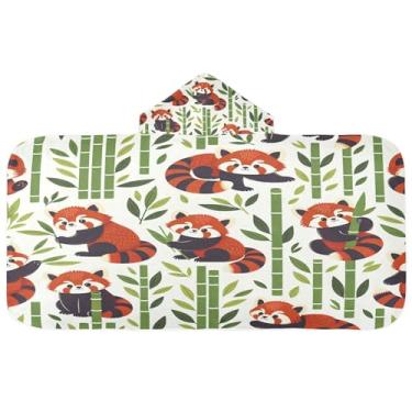 Imagem de Burbuja Linda toalha de banho com capuz panda vermelha para crianças, toalha de praia de pelúcia macia absorvente para chá de meninas e meninos 3-10 anos, 61 x 127 cm