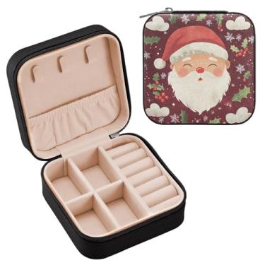 Imagem de YETTASBIN Caixa de joias de Natal Papai Noel para adolescentes, meninas, mulheres, presente de aniversário, Natal, caixa de armazenamento portátil de couro PU, mini estojo de joias de viagem para