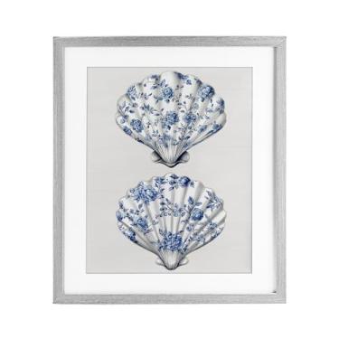 Imagem de Stupell Industries Delicate Toile Seashells Impressão emoldurada cinza sob vidro, design por Lettered and Lined, 16 x 13