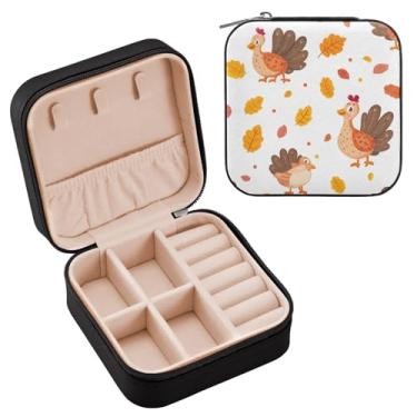 Imagem de YETTASBIN Caixa de joias de peru de Ação de Graças para adolescentes, meninas, mulheres, presente de aniversário, Natal, caixa de armazenamento portátil de couro PU, mini estojo de joias de viagem