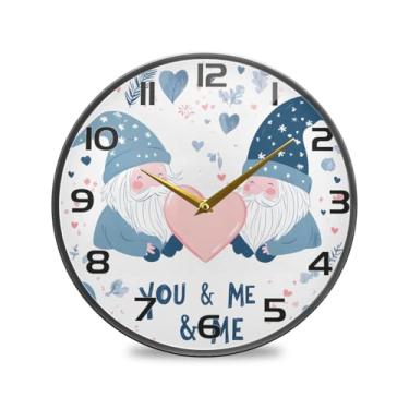 Imagem de YETTASBIN Relógio de parede acrílico Valentines Gnomos - Silencioso, sem tique-taque, operado por bateria, relógio redondo decorativo criativo para cozinha, sala de estar, banheiro, decoração de
