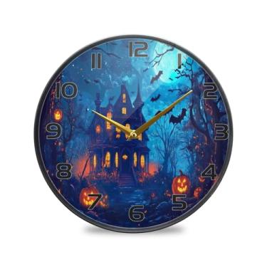 Imagem de YETTASBIN Relógio de parede acrílico Castelo de Halloween Abóbora - Silencioso, sem tique-taque, operado por bateria, relógio redondo decorativo criativo para cozinha, sala de estar, banheiro