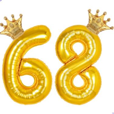 Imagem de 68 balões com números dourados de 101,6 cm para decorações de aniversário de 68 anos para homens e mulheres, balões gigantes jumbo Mylar de 68 anos