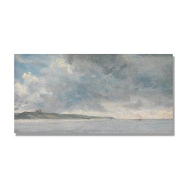 Imagem de Arte em tela de paisagem estilo Constable (Cena costeira com penhascos), pintura romântica do campo inglês, decoração de parede texturizada com pincelada pesada. Somente tela de 75 x 150 cm - 29,5 x