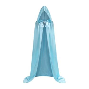 Imagem de yolsun Capa de cetim preta com capuz para mulheres, fantasia de vampiro adulto com capuz para Halloween, Azul geleira, 51.1“