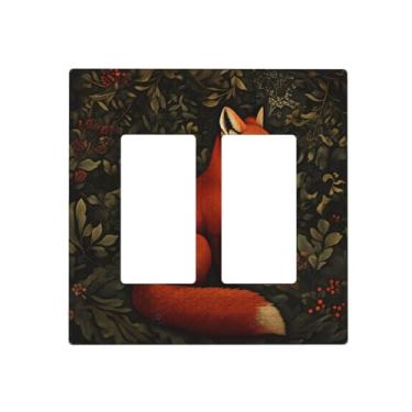 Imagem de Indokyeyqaz Placa decorativa de parede para interruptor de luz dupla Red Fox Jungle, 2 placas de interruptor e capas de tomada 11,7 x 11,4 cm para quarto, banheiro, cozinha, decoração de casa