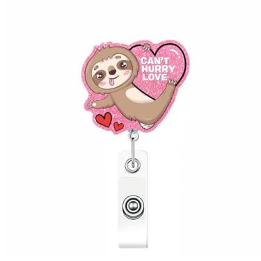 Imagem de Carretel de crachá de Dia dos Namorados Macaco Coração Retrátil Suporte de Crachá com Clipes de Acrílico Clipes de Jacaré Bonito Nome Acessórios para Professores Enfermeiros Médicos