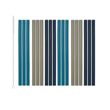 Imagem de Canudos de silicone reutilizáveis – Pacote com 18 canudos de borracha extralongos de grau alimentício com escova de limpeza, canudos reutilizáveis de silicone macio e flexível para vitaminas, café e