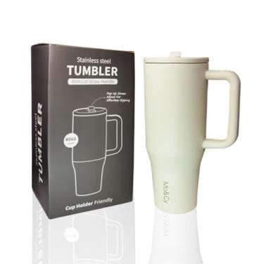 Imagem de Copo de água isolado de 1,134 g – Aço inoxidável SUS304, à prova de vazamento, livre de BPA, alça grande, suporte dobrável para canudo e copo, mantém frio 30H e quente 8H, caneca de viagem para