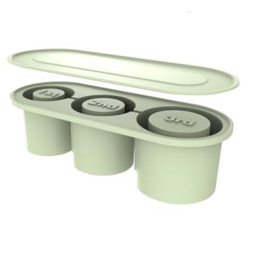 Imagem de Bandeja de Cubos Gelo Ukulork para Copo 3 Moldes Silicone Cilíndricos com Tampa e Container Freezer Bebidas Geladas Suco
