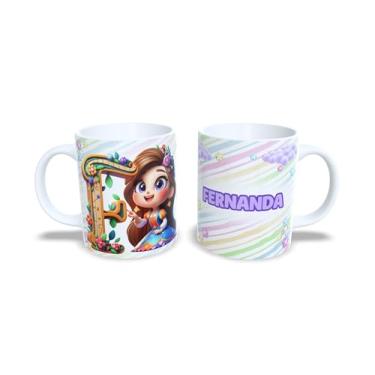 Imagem de Caneca de Cerâmica Personalizada com Alfabeto de Princesas, Nome Alice, 325ml, Design Colorido com Flores (f)