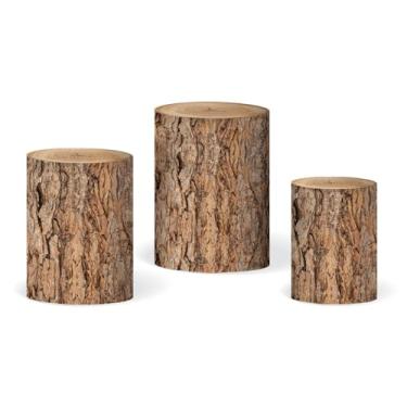 Imagem de Trio Capas Cilindros Tronco Madeira Veste Fácil em Tecido com Elástico para Festas(MODELO 03)