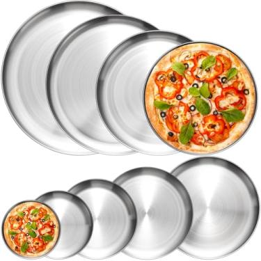 Imagem de Sawysine 12 formas de pizza para forno, 9 tamanhos (16,7 pol. - 17,7 polegadas), grandes formas redondas de aço inoxidável, bandejas de aço durável para assar bolo de torta de biscoito, não tóxica