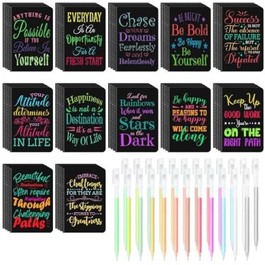 Imagem de Mini cadernos inspiradores de 48 peças com 48 peças de canetas coloridas, conjunto de blocos de notas de bolso pequeno, presentes motivacionais a granel para mulheres, homens, professores, estudantes, crianças, material de escritório divertido, 8,9 cm x 14 cm