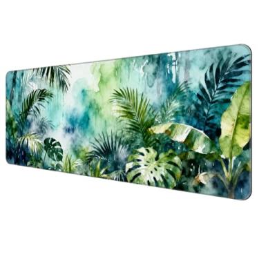 Imagem de Dynippy Mouse pad fino para jogos estendido (80 x 30 x 0,2 cm) com bordas costuradas, grande, longo, 2GG, tapete de mesa para jogos, escritório e casa - chuva na selva em aquarela