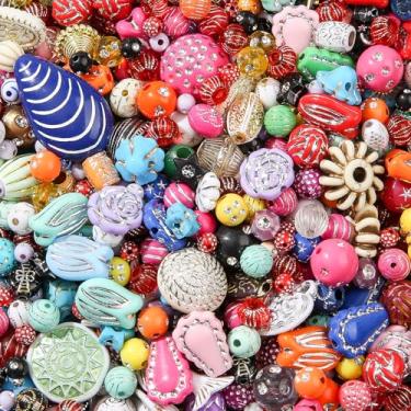 Imagem de CYEENUT Contas de acrílico vintage de 200 g para fabricação de pulseiras, contas de acrílico sortidas a granel para chaveiro, pulseiras, joias, artesanato de plástico DIY (cores mistas)