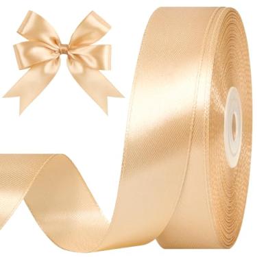 Imagem de CLUEWR Fita de cetim champanhe de 2,5 cm, rolo de fita de tecido sólido para buquês de flores, embrulho de presente, casamento, artesanato artesanal