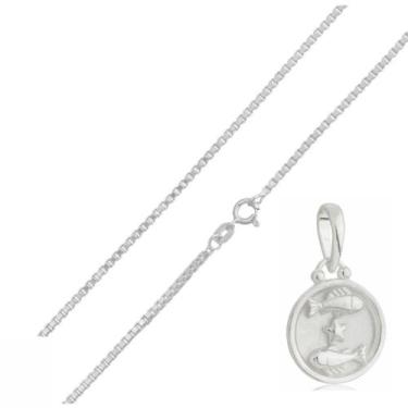 Imagem de Corrente Veneziana 60 Cm Pingente Signo Peixes Prata 925 Kl