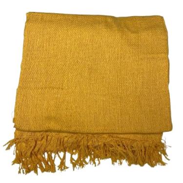 Imagem de Manta extragrande 210 x 120 cm 100% algodão puro Adequada para sofás ou camas, combinando funcionalidade protetora com um elegante apelo decorativo. (Amarelo Ouro)