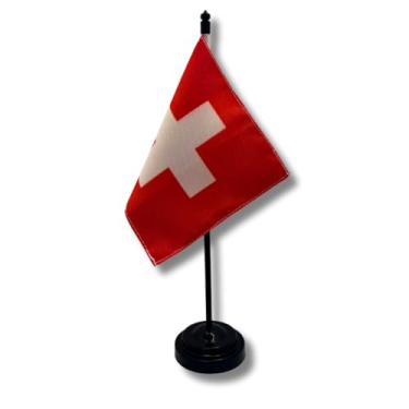 Imagem de Bandeira de Mesa Suíça, Decorativa, Dupla Face, Multicolorido, 19x13cm, 26cm Altura Total, Escritório e Eventos, Oxford, Base e Haste Plástico Preto