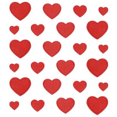 Imagem de 24 peças de adesivos de coração de ferro em corações bordados para roupas, 4 tamanhos, feltro em forma de coração, aplique de reparo para decoração de bricolage, roupas, jaquetas, chapéus, mochilas