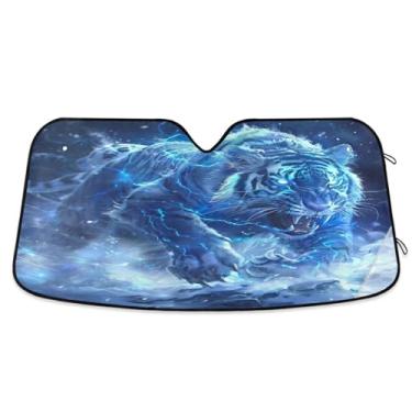 Imagem de Toldos de sol automáticos de tigre azul brilhante blocos de para-brisa dianteiros raios UV persianas de janela frontal de carro grande