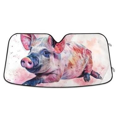 Imagem de Guarda-sol personalizado de porco em aquarela engraçado para para-brisas de carro Toldo de carro dobrável engraçado para para-brisa dianteiro impressão animal retrátil M, 139,7 cm x 70,1 cm