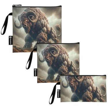 Imagem de TSENQUE Saco de sanduíche reutilizável gigante bisão monstro sacos de comida de tecido lavável com zíper para escola, escritório, viagem, trabalho (pacote com 3: P/M/G)