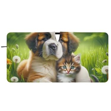 Imagem de Guarda-sol personalizado Chow Chow filhote de cachorro gatinho para para-brisa de carro Engraçado Dobrável Carros Persianas para Janelas Frontais Automotivo Floral, 81.3 cm x 157.5 cm