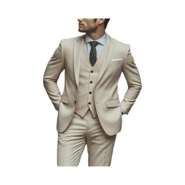 Imagem de Conjunto De Terno Masculino De 3 Peças Elegante: Jaqueta, Colete E Cal
