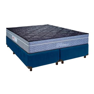 Imagem de Cama + Box Azul e Colchão Molas Ensacadas Queen - Petrus Paropas