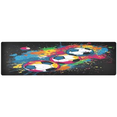 Imagem de As bolas de futebol com cores são tapete de trivet respingado, corredor de mesa ao ar livre à prova d'água, tripé decorativo