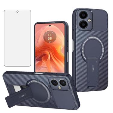 Imagem de Asuwish Capa de celular para Motorola Moto G54 5G Capa magnética de fibra de carbono com protetor de tela de vidro temperado e suporte protetora, fina, macia, rígida, fina, acessórios G 54 2023