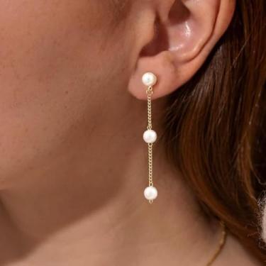 Imagem de Brincos de pérola dourada para mulheres – Brincos delicados banhados a ouro 14 K, pequenos brincos de argola de pérola, hipoalergênicos, joias modernas, presentes de casamento para mulheres, standard